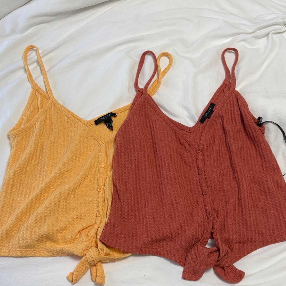 Forever 21 Button-Down Knotted Camisole - Yellow and Red